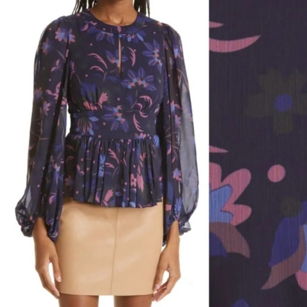 Ted Baker London Stephanie Floral Print Keyhole Detail Blouse in
Navy size 2